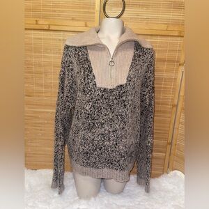 Rachel Zoe tan black 1/4 zip long sleeve sweater womans large VERY soft